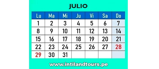 Calendario Julio 2019